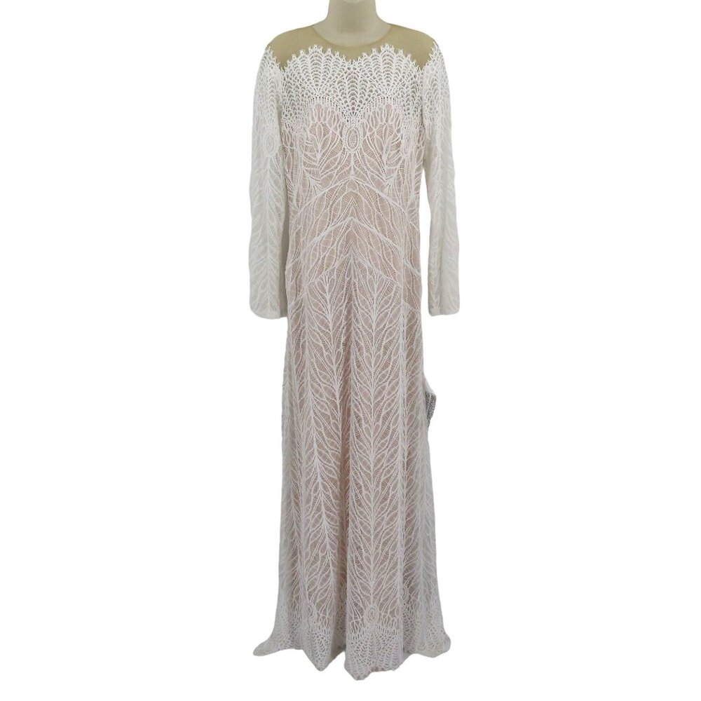 Tadashi Shoji Womens 10 BTY22224L Ivory Petal Lace Long Sleeve Dress Gown NEW